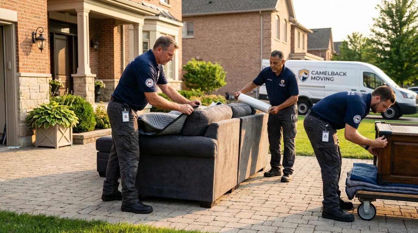 Large estate moving crew wrapping furniture in Lake View, IA