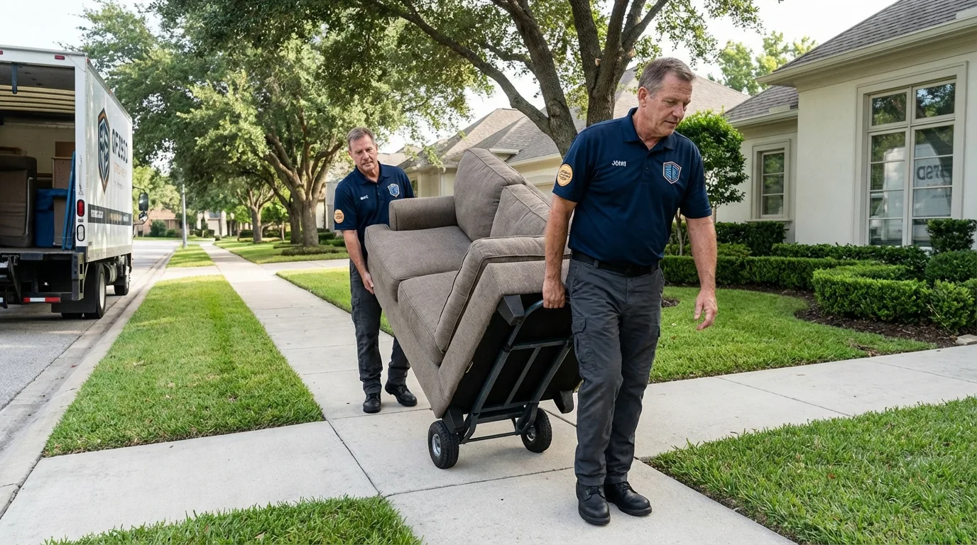 Local residential moving crew loading furniture in Lake View, IA