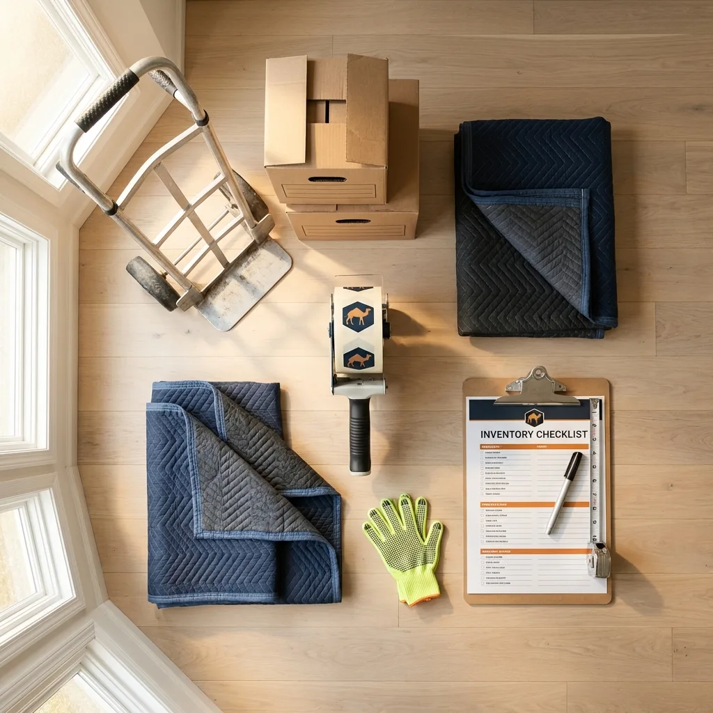 Professional moving supplies and packing materials layout for Lake View residential relocations